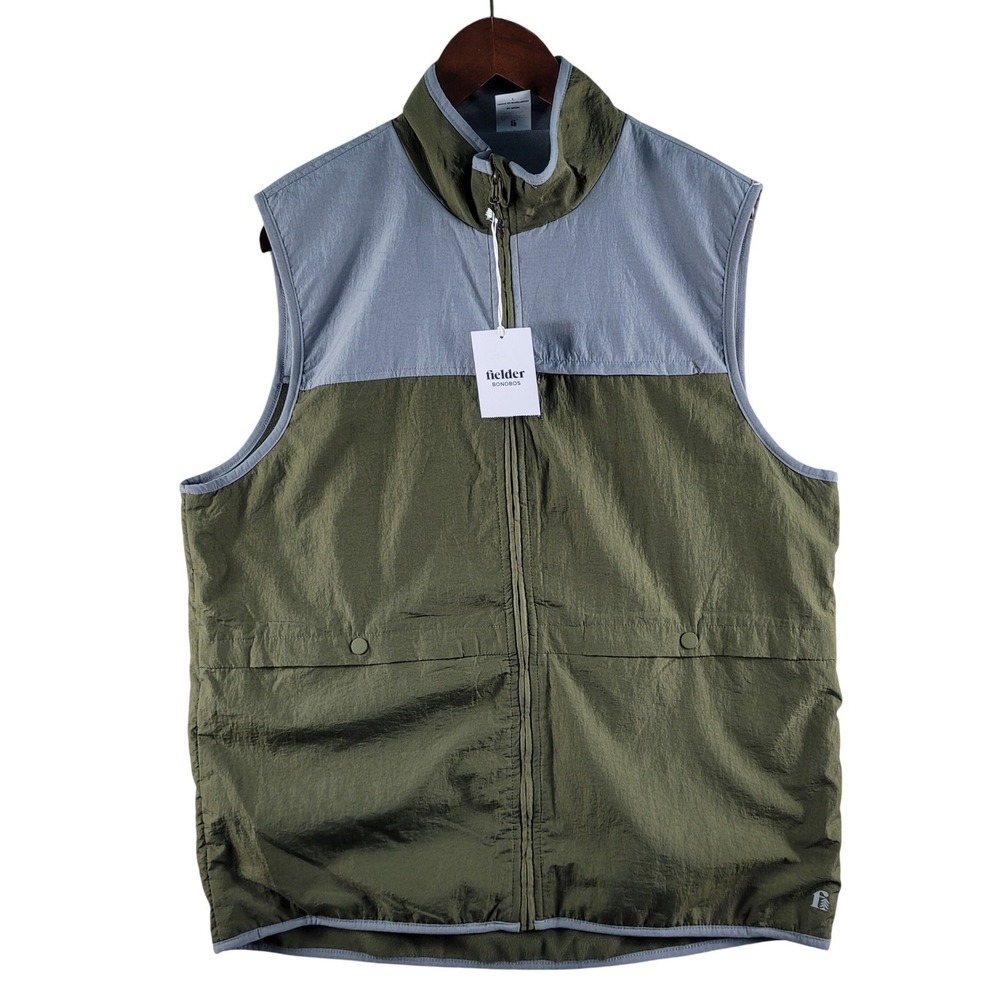 NEW Bonobos Vest Men's Large Green Reversible Fleece Colorblock Felder Full Zip